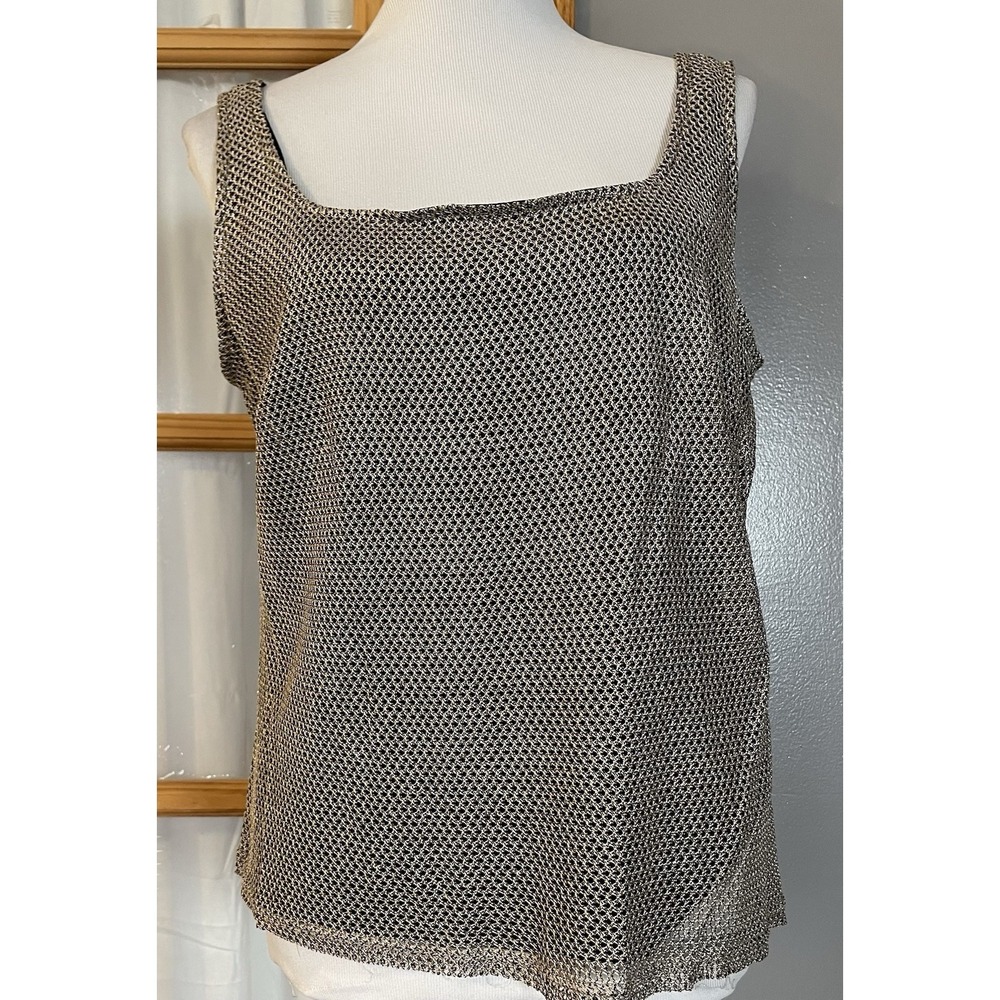 Vtg 70s Collections Mesh Tank Top Sz 1X Metallic Beige Layering Career Canada